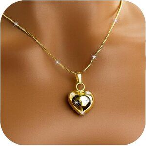 Dainty 14K Gold Plated Heart Necklace for Women - Diamond-Cut Cubic Zirconia Fai